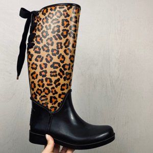 Coach Tristee Leopard Lace up Rain Boots